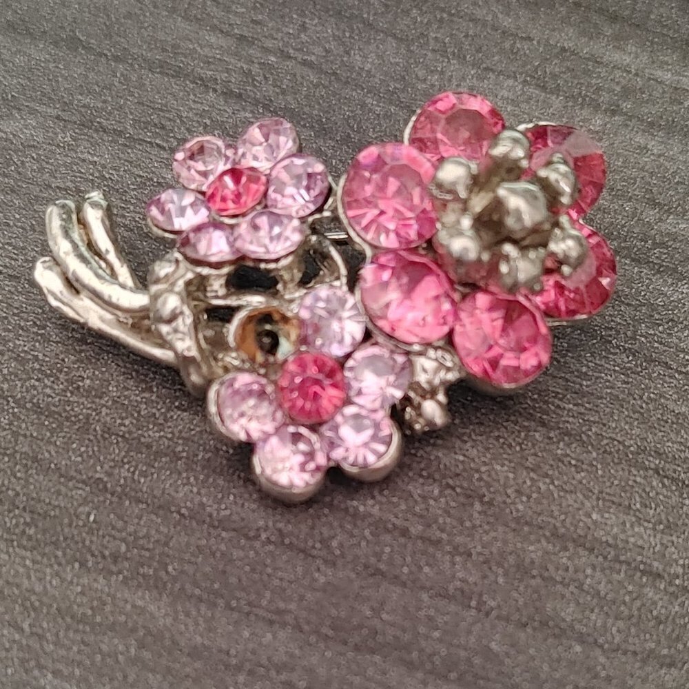 Rhinestone Flower Brooch Pink Purple